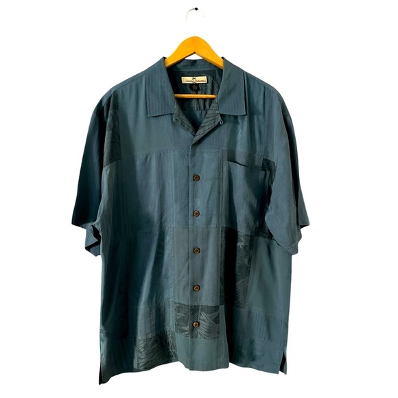 TOMMY BAHAMA Silk Vintage Slate Blue Window Pane Hawaiian Shirt Men’s Size XL - Picture 1 of 16
